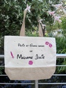 Sac en tissu/jute "Petit et grand bazar de Madame ..." Rose