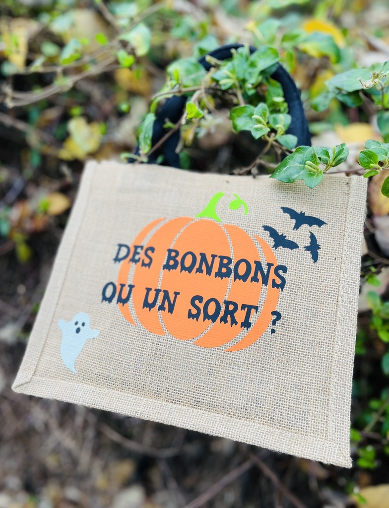 Sac en toile de jute "Des bonbons ou un sort"  (copie)