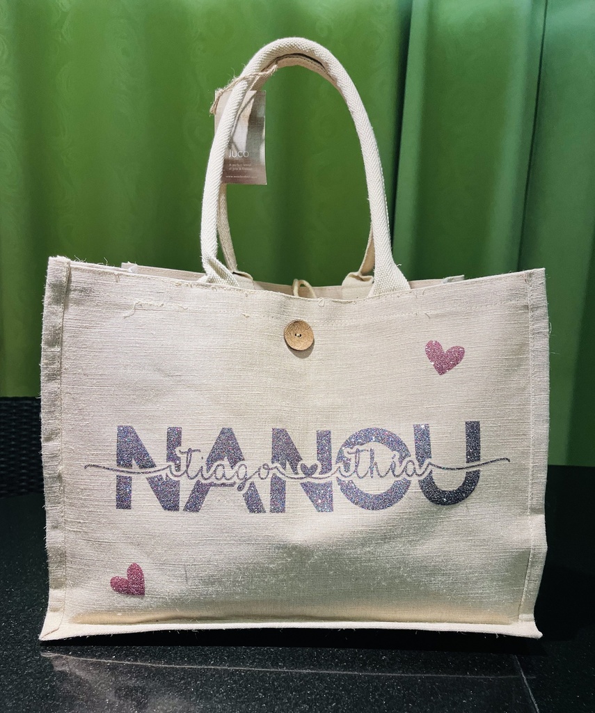 Sac en toile de jute "Nanou + Prénoms enfants " 