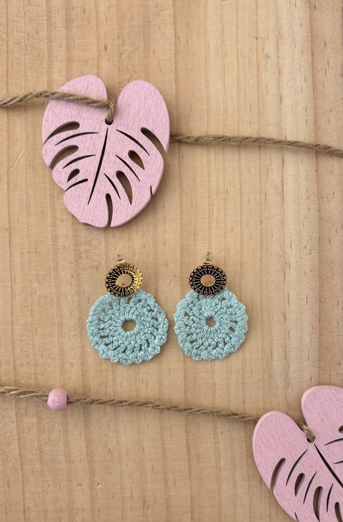 Boucles d'oreilles crochet *Mandala* bleu ciel