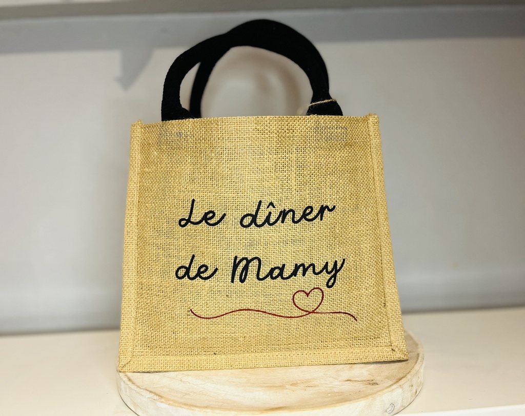 Sac en toile de jute "Les petites affaires de Mamy " 