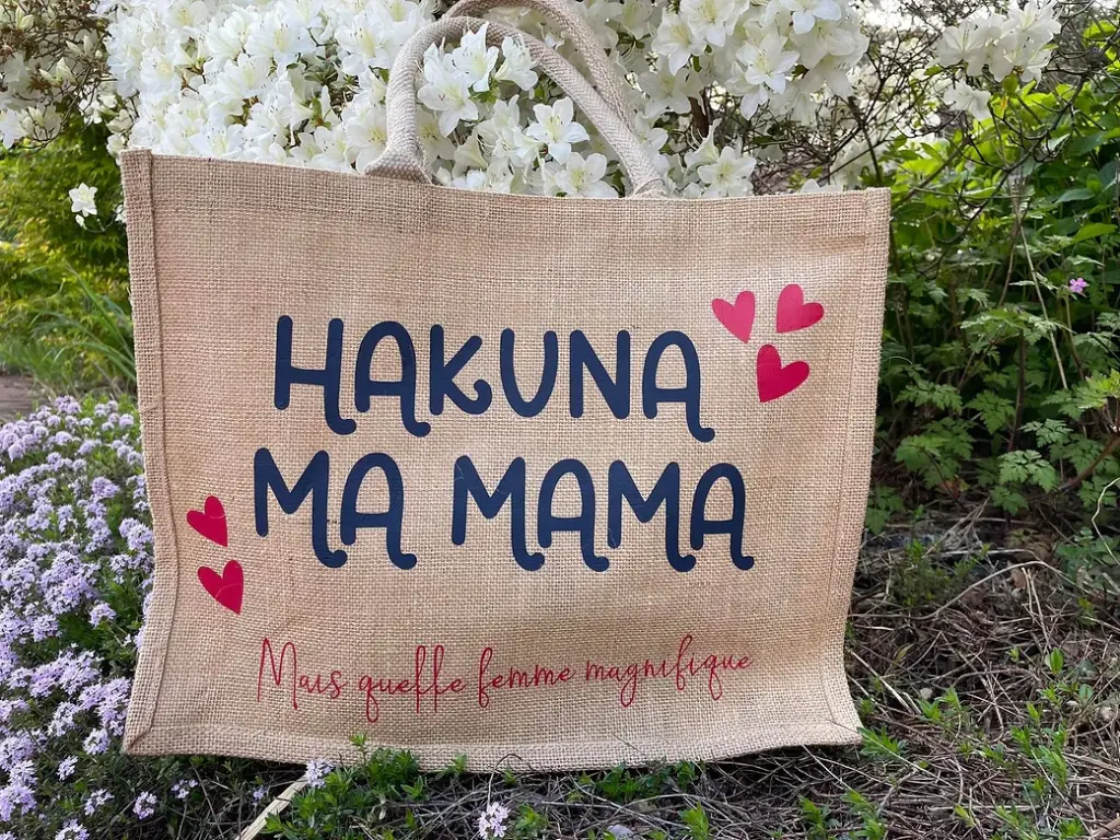 Sac en toile de jute "Hakuna ma Mama + coeur " 