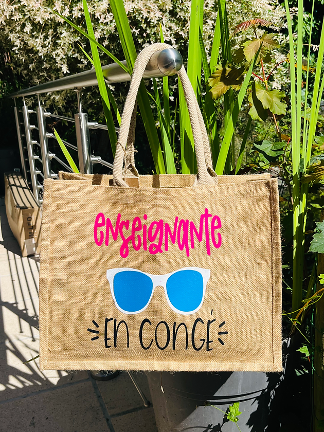 Sac en toile de jute "Enseignante en congé " 