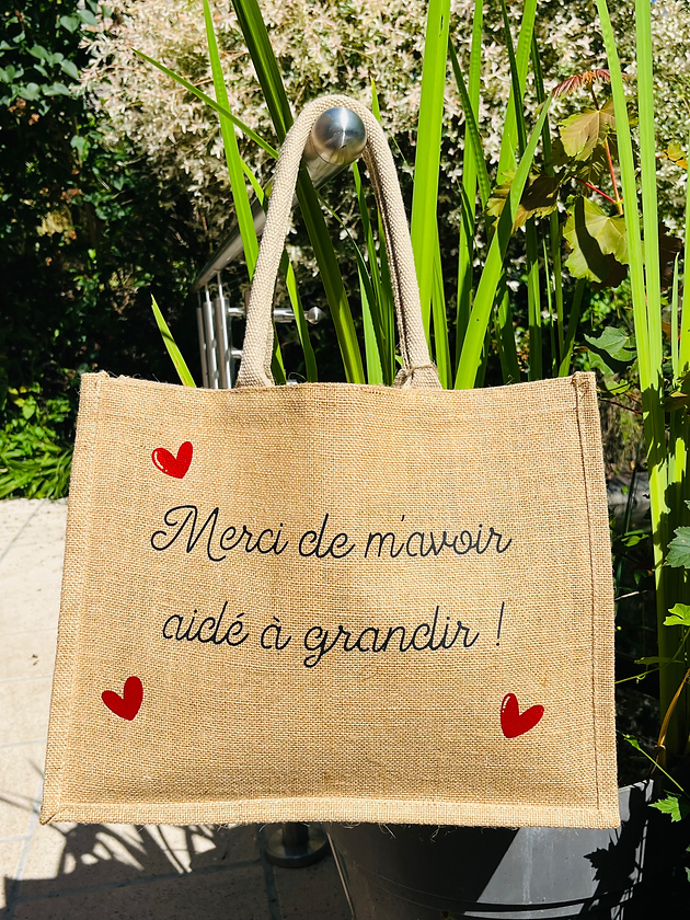 Sac en toile de jute "Merci de m'avoir aidé à grandir"