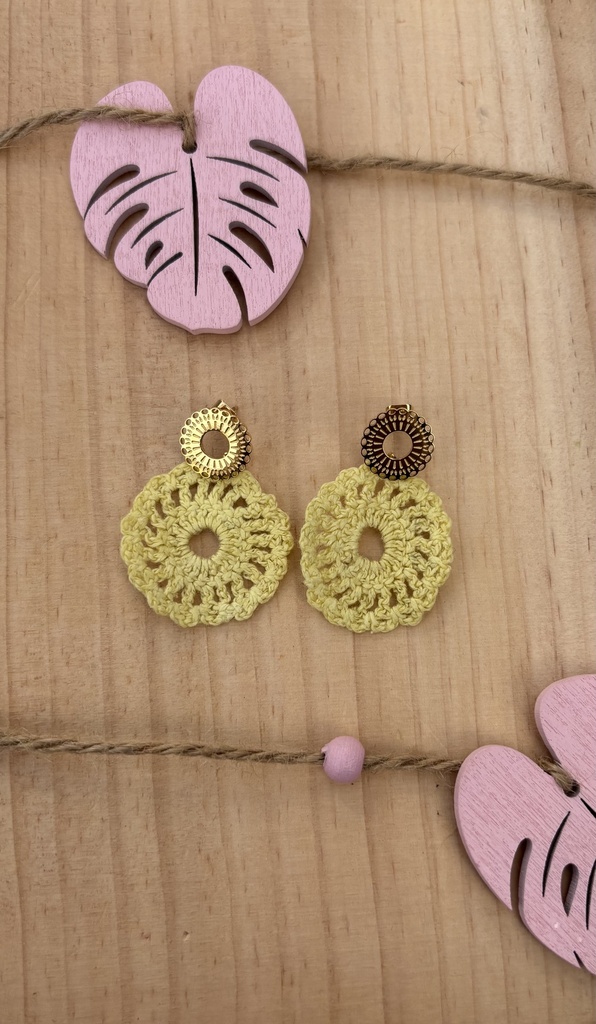 Boucles d'oreilles crochet *Mandala* jaune